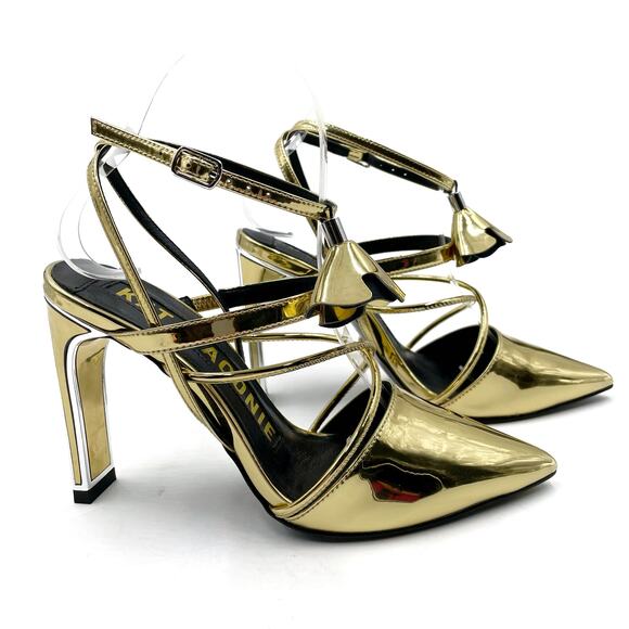 Kat‎ Maconie Louise Gold Heels Ankle Wrap Pumps Metallic Pointed Toe Sz 5 US - Picture 2 of 11